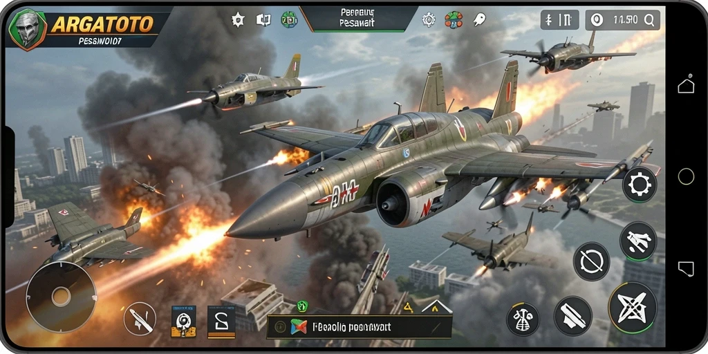 Tampilan antarmuka game Perang Pesawat yang menarik dan dinamis.