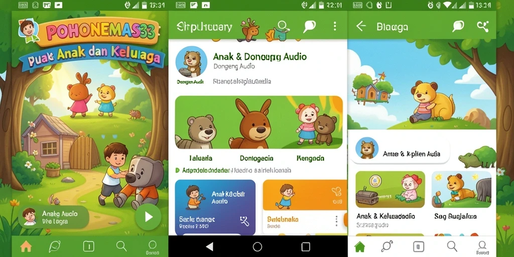 Antarmuka ramah anak pada aplikasi POHONEMAS33 untuk mendengarkan dongeng.