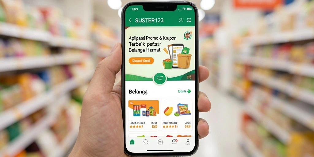 Tampilan antarmuka SUSTER123 dengan berbagai pilihan kupon menarik.